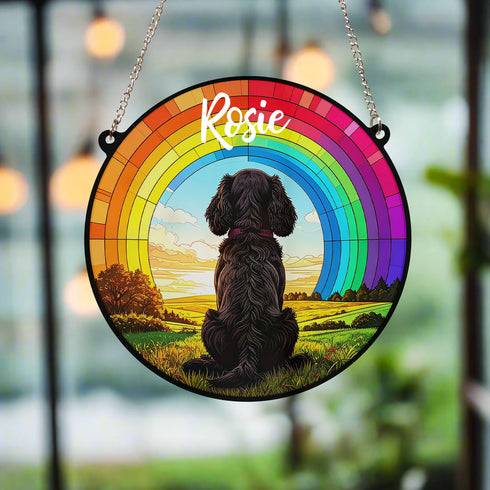 Cocker Spaniel Black Rainbow Bridge Personalised Stained Glass Effect Suncatcher